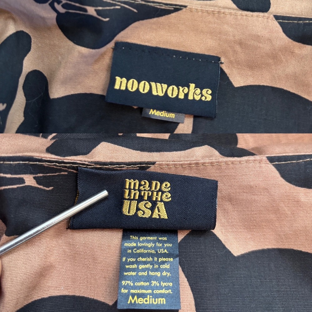 Nooworks OOP Panther Print Button Down Dress Tan Black Short Sleeve Medium - Picture 8 of 12